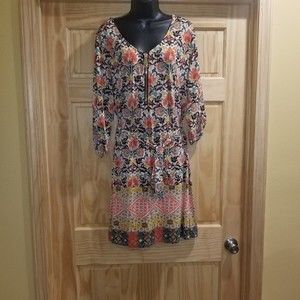 Women's Tacera Shift Dress XL Orange Zipper Detail for Adjustable Neckline